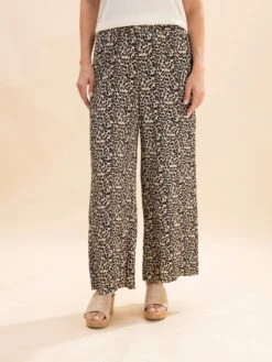 Leopard Print & Solid Wide Leg Pleated Pants | S-L