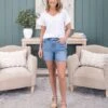 Zenana Mid Rise Raw Hem Denim Shorts | S-L