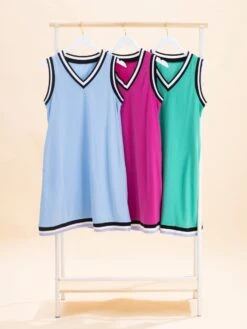 Color Contrast Trim V Neck Shift Sleeveless Dress | S-XL