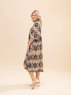 Mixed Abstract Print Collared Midi Dress | S-L -Women Clothing Shop d4ae441bb848ae958db77274446db5c3