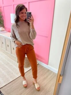 Judy Blue High Waist Double Cuff Joggers- Burnt Orange | 0 - 24