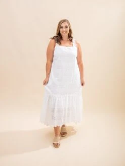 Eyelet Embroidery Dress With Tiered Hemline | S-3XL