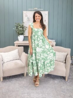 Printed Square Neck Midi Dress | S-XL