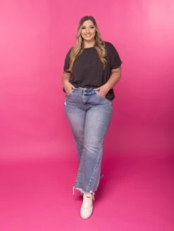 Risen High Rise Side Leg Seam Detail Ankle Flare Jeans | 0-3X