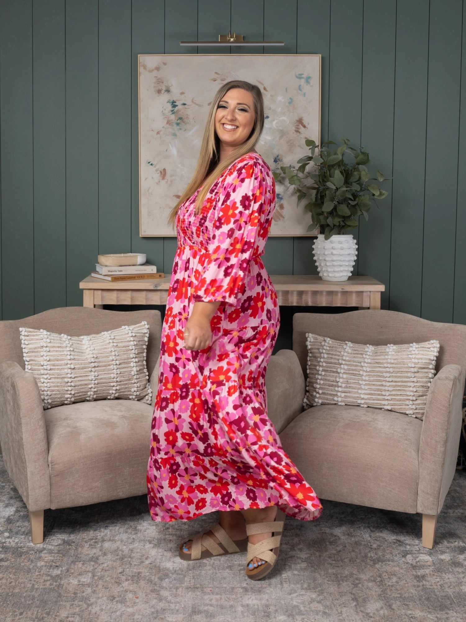 Floral Print Smocked Surplice Bodice Tiered Maxi Dress | S-3XL 3 Floral Print Smocked Surplice Bodice Tiered Maxi Dress | S-3XL - Image 3