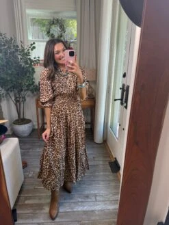 Animal Print Puff Sleeve Ruffle Neck Midi Dress | S-L Western -Women Clothing Shop dd046b0c947b012625e86c4a88c9125e