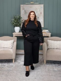 Side Sequined Panel Jacquard 3/4 Pants | S - XL Set W/ Sku55268 Lovely Melody -Women Clothing Shop de9be44a4c55575c7fde0074917dd593