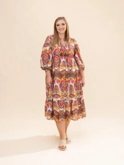 Abstract Print Midi Dress With Smocked Yoke | S-L Western -Women Clothing Shop df4818c9a79bebf936465d8b52903802