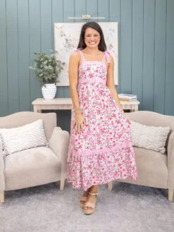 Floral Lace Tied Strap Empire Waist Maxi Dress | S-XL