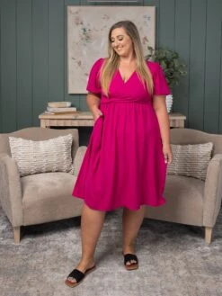 Solid Dress V-Neck W/Ruffled Sleeves | S-L -Women Clothing Shop dffcf722ef0b1b057a7ed6eeba495551