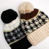 Houndstooth Pom Pom Beanie