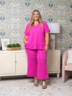 Crinkle Textured Elastic Waist Crop Pants W/Pockets | S-3X Set W/ Sku53465 -Women Clothing Shop e1f11a206d26e6223b41b19bf14752fb