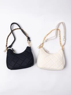 Quilted Curve Zippered Shoulder Bag