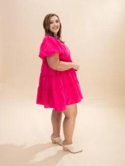 Short Puff Sleeve Textured Woven Tiered Collar Button Down Dress | S-L Summer Concert -Women Clothing Shop e463f8405c92a8f1da018a1d82fd360d