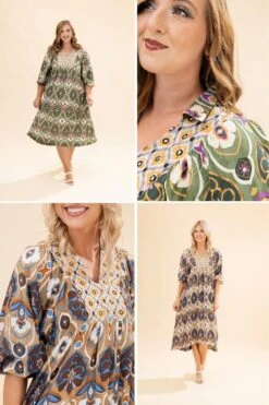 Mixed Abstract Print Collared Midi Dress | S-L