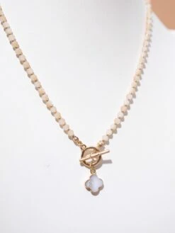 Clover Charm Beaded Toggle Clasp Necklace -Women Clothing Shop e67584e1d183ca884c55f2bf2fe14369