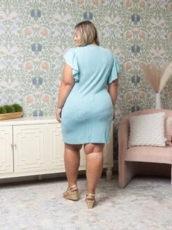 Raised Rib Flutter Sleeve Dress | S - XL -Women Clothing Shop e6f158c480946810098e5fe6d6d6c09d