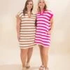 Ottoman Striped Fabric Shift Dress | S-3XL