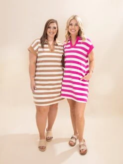 Ottoman Striped Fabric Shift Dress | S-3XL