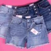 Diva Denim High Rise Expose Button Fray Hem Shorts | S-3XL