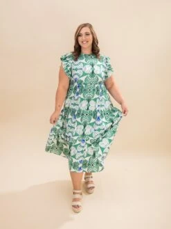 Tiered Geo Floral Print Midi Dress | S-L -Women Clothing Shop eb93bc71f49a0025dcd482e5ac232264