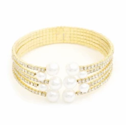 Rhinestone Pearl Wire Cuff Bracelet