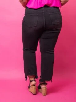 Risen High Rise Fray Hem Ankle Flare Sharkbite Jeans- Black | 0-3X -Women Clothing Shop ec4409552d3286f12050a8b2b170e35b 1