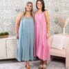Mineral Washed Round Neck Gauze Midi Dress | S - 3XL