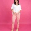 Mica Denim High Rise Vintage Garment Dyed Straight Leg Jeans- Pink | 0-15