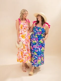 Smocked Tube Maxi Tiered Dress W/ Side Pockets & Contrast Shoulder Bow Ties | S-L