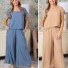 Woven Wide Leg Pull On Pants | S - L Set W/ Sku53166