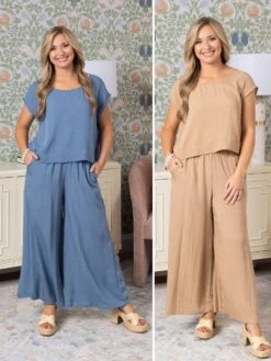 Woven Wide Leg Pull On Pants | S - L Set W/ Sku53166