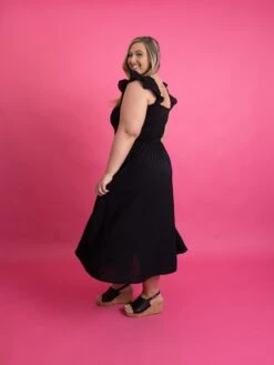 Smocked Bodice Square Neck Midi Dress W/ Ruffle Sleeves | S-3X -Women Clothing Shop f0b1b9b951a9415f99a9c7b6173b1237