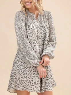 Long Sleeve Animal Print Button Detail Dress | S-L -Women Clothing Shop f19a3d1f81410754b4c8e0d3127ba2bc
