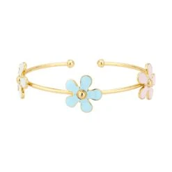 What's Hot Multi Acrylic Flower On Gold Cuff Bracelet