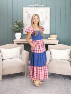 Color Block Plaid Tiered Midi Dress | S-3XL -Women Clothing Shop f49ceded92f13c6731a5cfb68525bb32