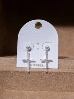 Cross With Pearl Dangle Earrings -Women Clothing Shop f54314559ed53b5ae334468255ec143b