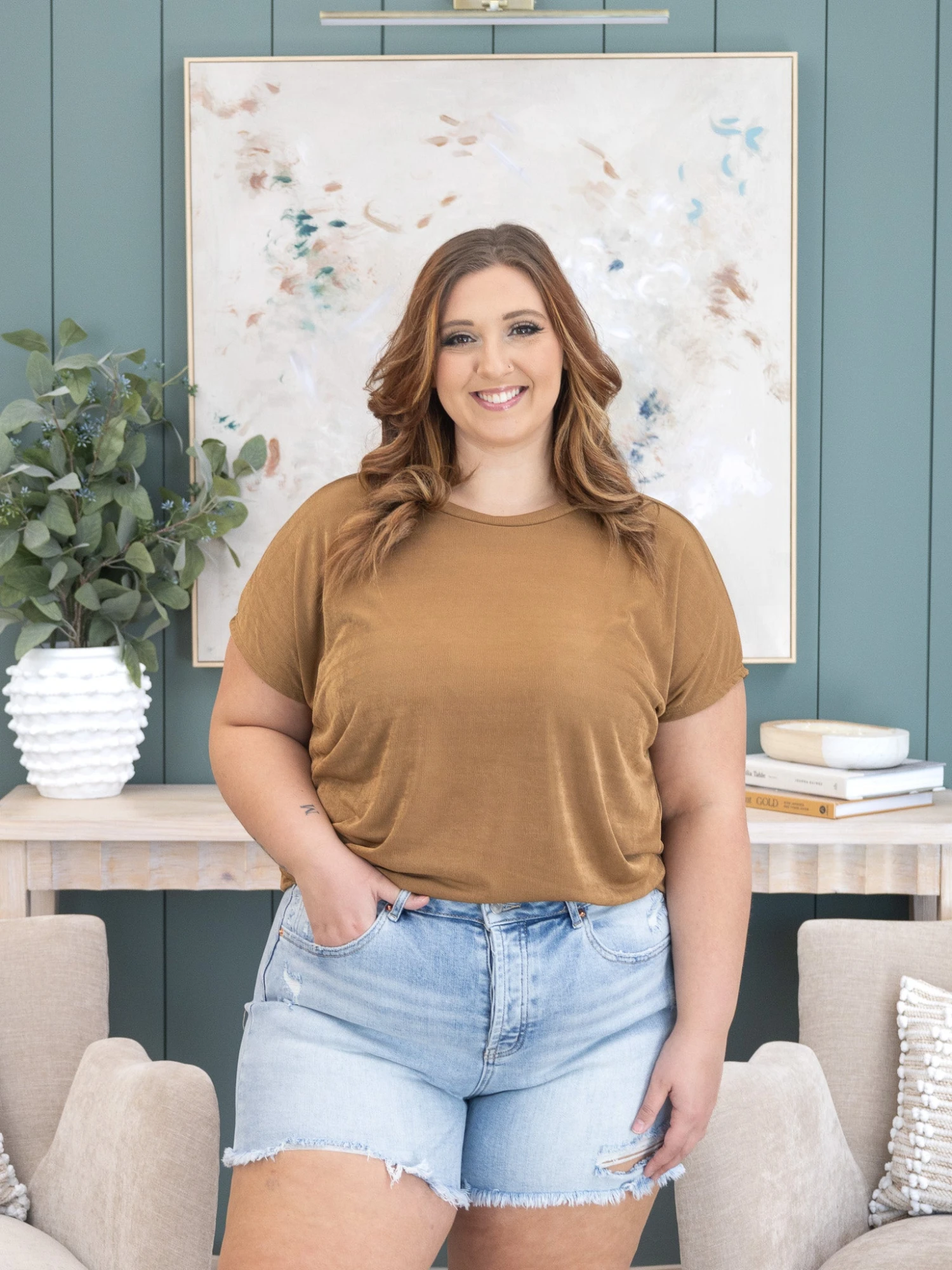 Mica Denim Super High Distressed Shorts W/ Button Up | S-3X 5 Mica Denim Super High Distressed Shorts W/ Button Up | S-3X - Image 5