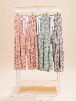 Tiered Leaf Print Pants With Elastic Waistband | S-3XL W/sku63610