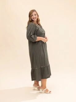 Solid Long Sleeve Collared Midi Dress | S-L -Women Clothing Shop f6e351edf776d1bb565a6383fba4f0c3