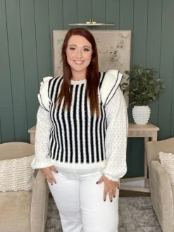 Pegboard Textured Striped Knit Sweater | S - XL