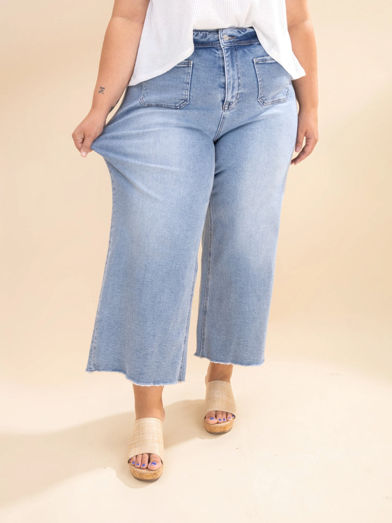 Mica Denim Cropped Wide Leg With Front Pocket Jeans | 0-22W 1 Mica Denim Cropped Wide Leg With Front Pocket Jeans | 0-22W
