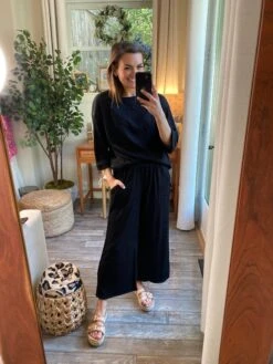 Jacquard Elastic Waist Pocket Pants | S - 3X Set W/ Sku49728