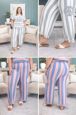 Peace Sign Striped Print Wide Leg Pants | S-L Pair W/ Sku60726