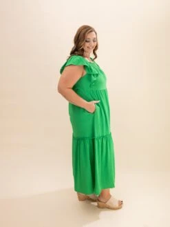 Ruffled Flutter Sleeve Square Neck Textured Tiered Midi Dress | S-XL -Women Clothing Shop fb5374316529935cc53b324bfdbffac1