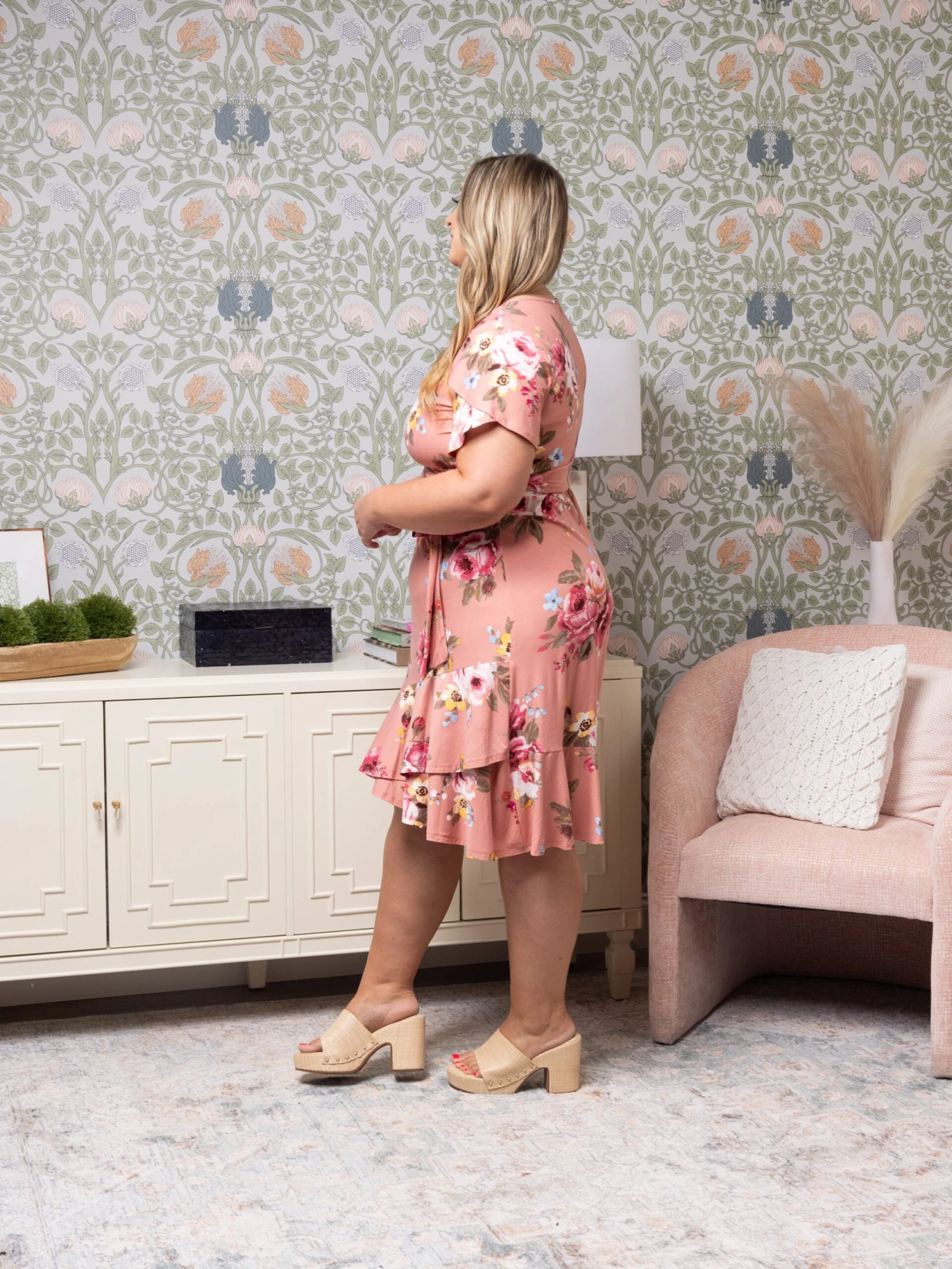 Floral Print Ruffled Wrap Midi Dress | S - XL 3 Floral Print Ruffled Wrap Midi Dress | S - XL - Image 3