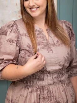 Printed V Neck 3/4 Sleeve Midi Dress | S - L -Women Clothing Shop fce1d342e47da7680f0727f94efe0827