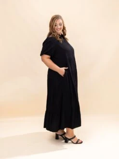 Collard Button Detail Tiered Dress | S-3XL Fall Preview -Women Clothing Shop fd1a5f7f4f37caa4f08caa72fe5c135e