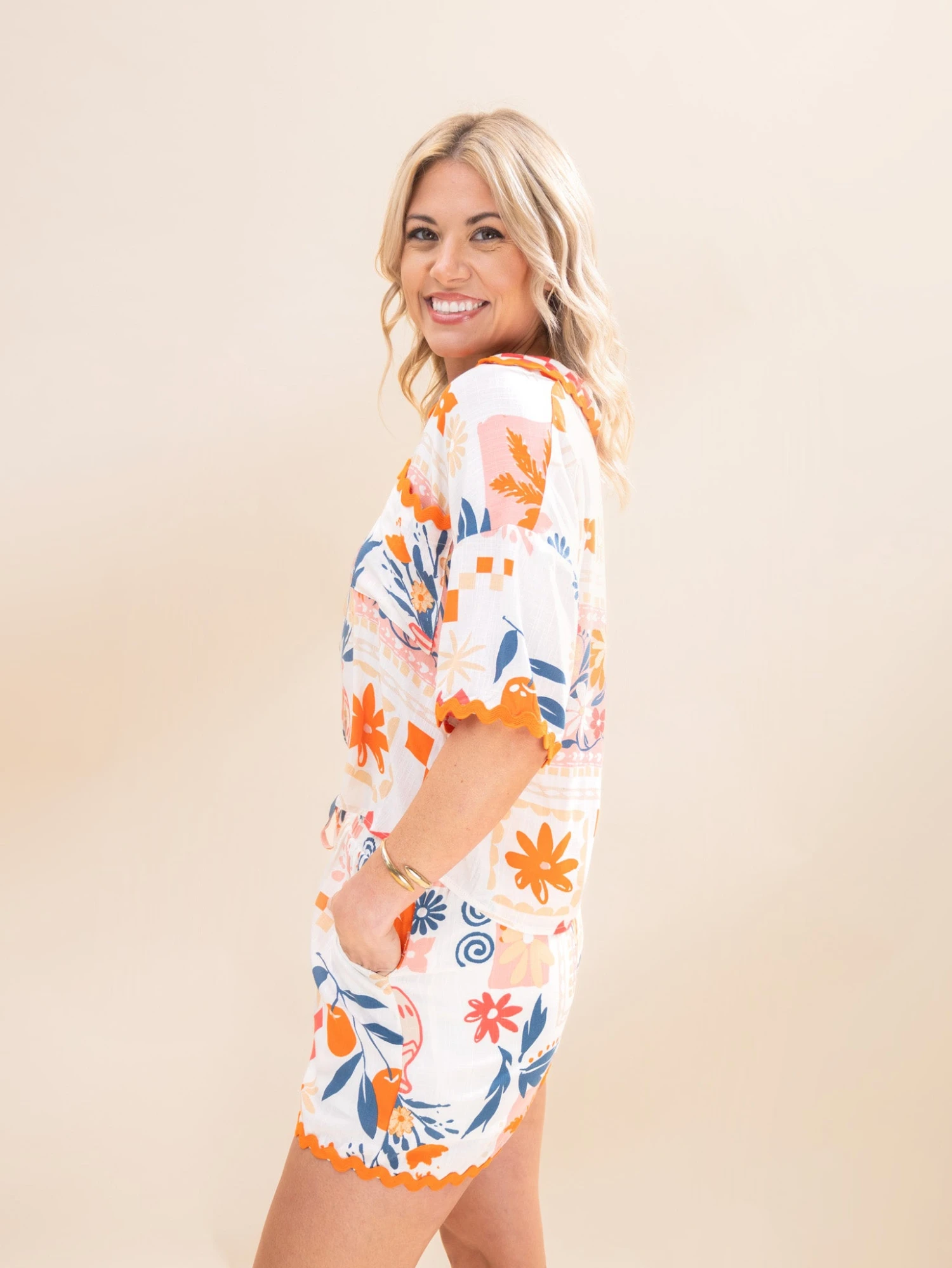 Floral And Fruit Print Wavy Trim Shorts | S-L Pair W/ Sku62100 3 Floral And Fruit Print Wavy Trim Shorts | S-L Pair W/ Sku62100 - Image 3