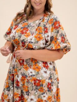 Short Sleeve Flower Printed Midi Dress | S-3XL -Women Clothing Shop fece2f41a7602ae2877833ca58156f7a